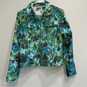 Chico's Green and Blue Patterned shirt/Jacket,size 1 or medium,floral,artsy